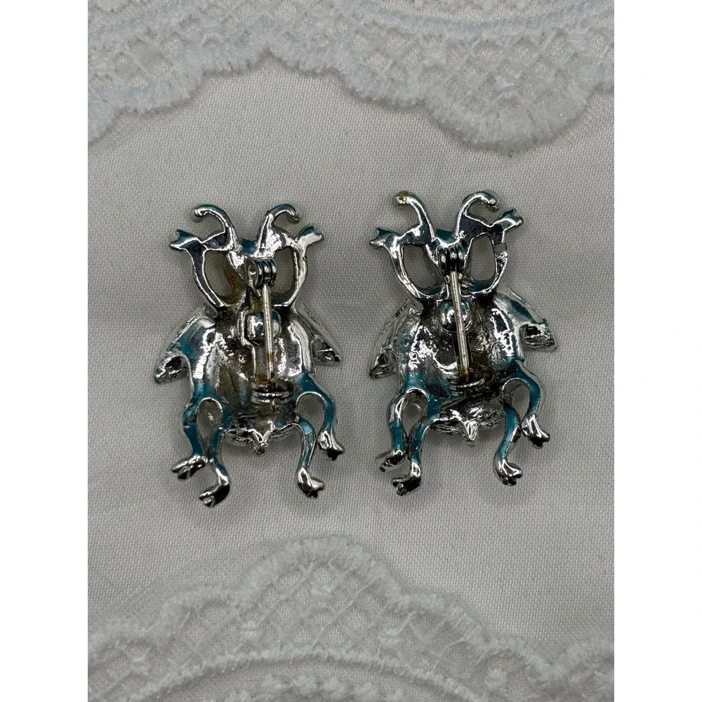 Vintage Rhinestone Ladybug Brooch Pin Set Blue Green Silver‎ Tonen
